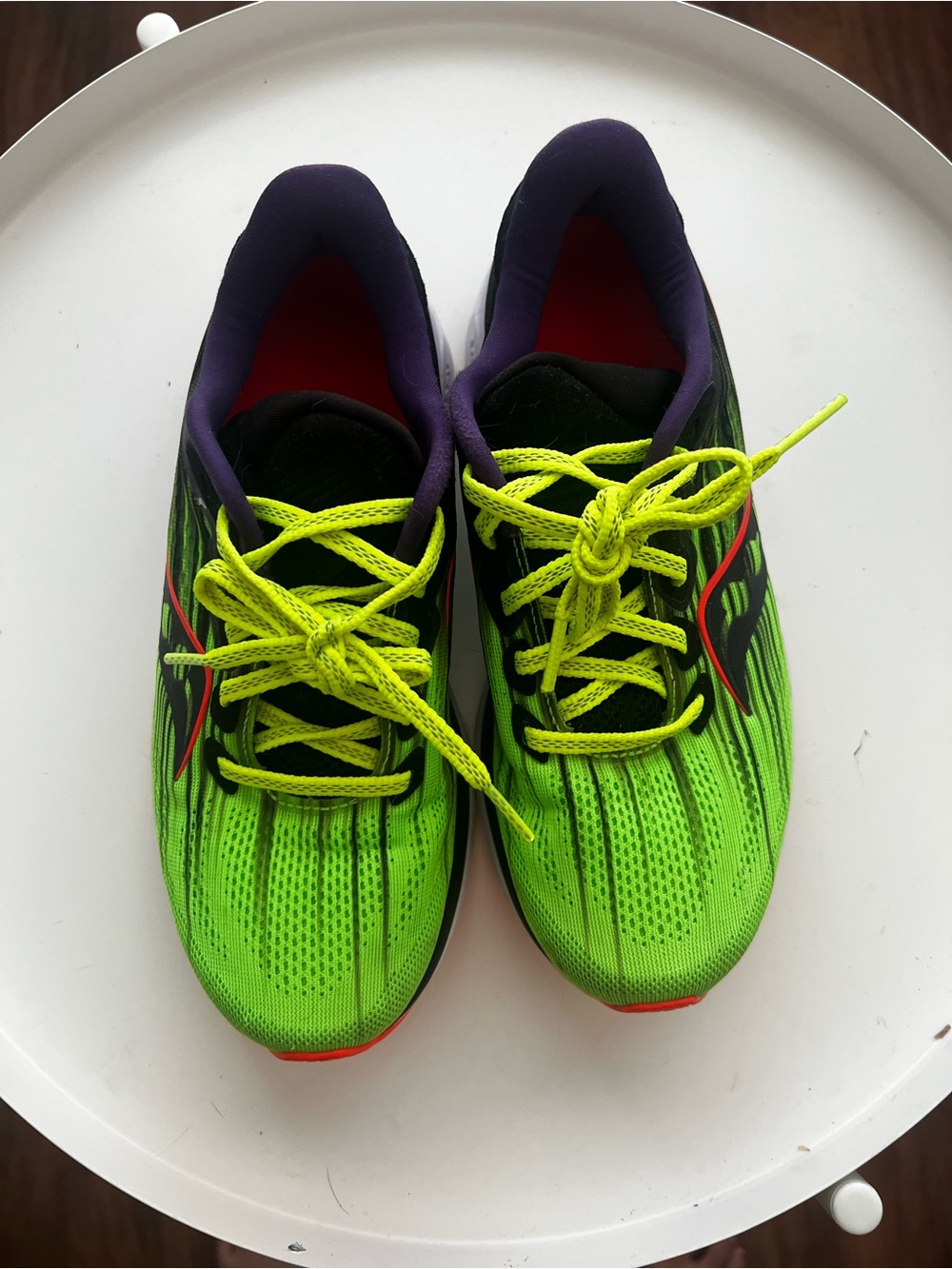 Saucony Neon Green Black Running Sneakers with Purple Collar